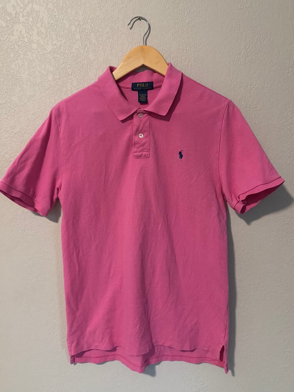 POLO Ralph Lauren Boys Pink W/Blue Pony 100% Cotton Polo SZ XL (18-20)